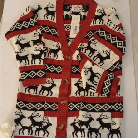 🆕🥼V28 Christmas Reindeer Button Up Cardigan - Picture 6 of 7